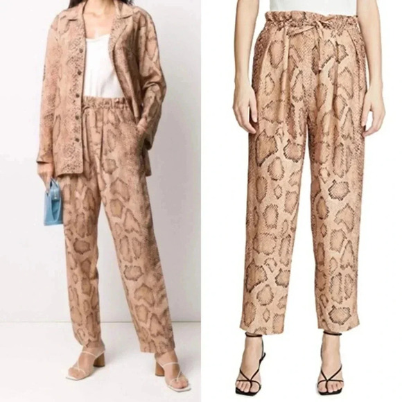 Mara Hoffman Designer Snake Print Paperbag Waist Wide Leg Pants Small